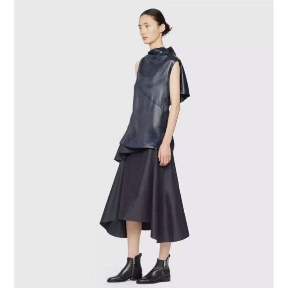 3.1 PHILLIP LIM Cape Top 10 Lacquered Leatherette Flare Short Sleeve Blouse $495 - Picture 2 of 7